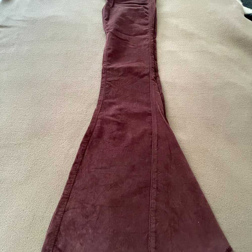 AWESOME RARE Free People BOHO Super Flare Corduroy Pants Brown Burgundy 26 Long - Picture 2 of 8